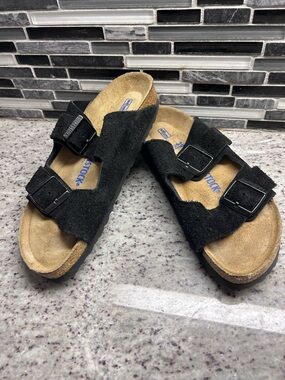 Birkenstock Black Suede Two-Strap Sandals womens size 8 - mens size 6 NWOB